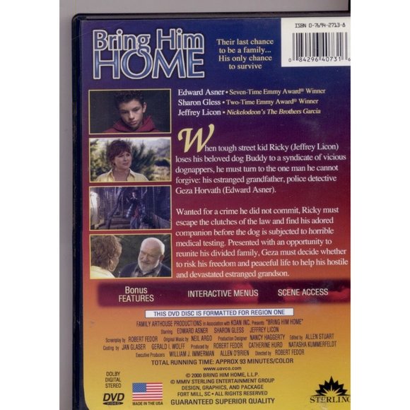 BRING HIM HOME DVD starring EDWARD ASNER (just passed last week) Family Film - Picture 2 of 2